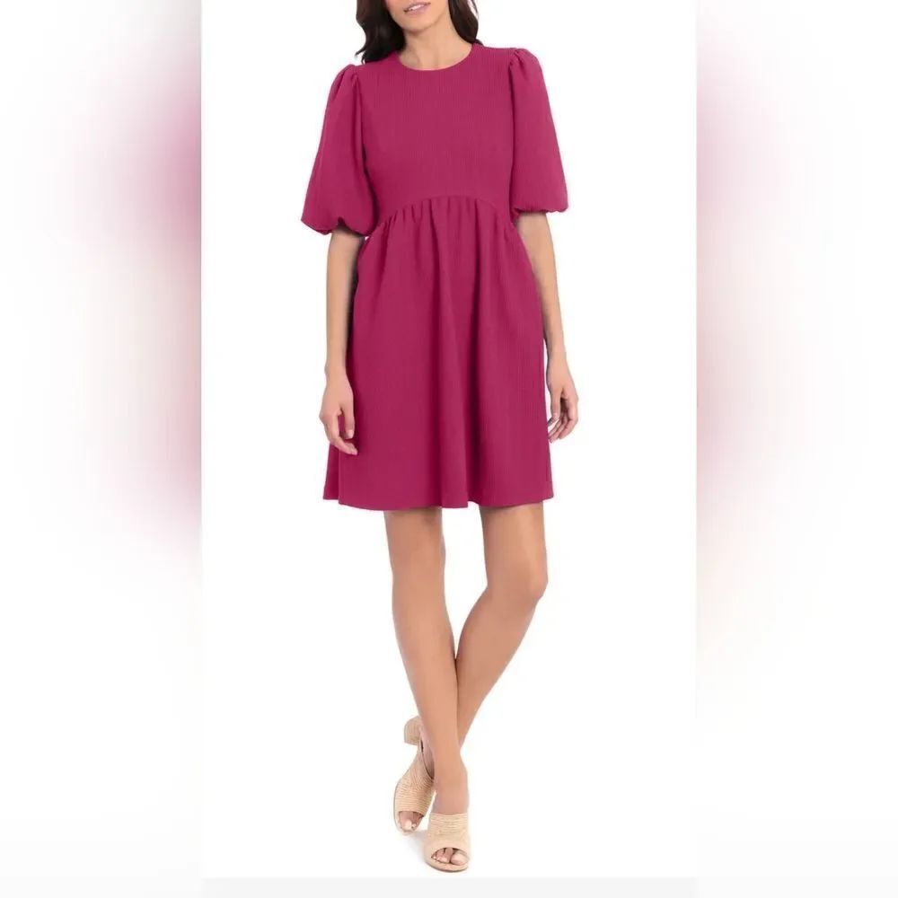 Maggy London Puff Sleeve Knit Fit and Flare Dress Pink size 2 NWOT